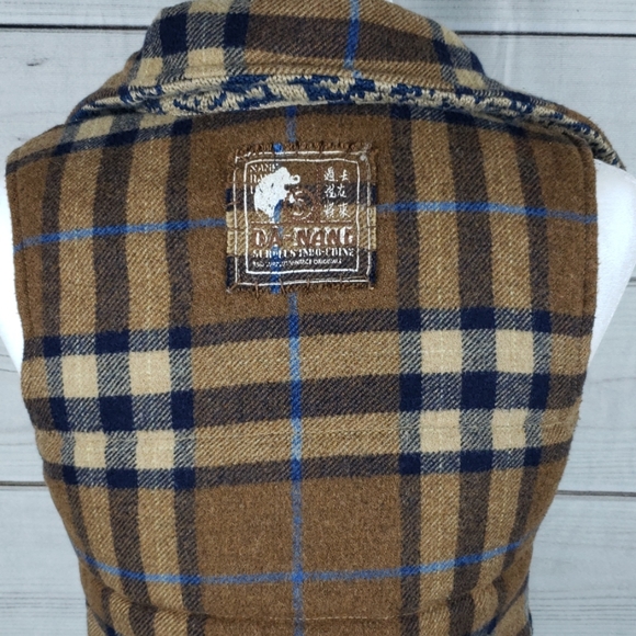 Da Nang• xs knit wool blend vest toggle closure hood plaid tribal - Picture 8 of 11